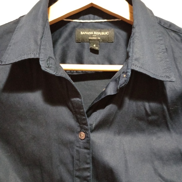 EUC! Banana Republic Tailored Fit Navy Satin Sheen Stretch Button Down Shirt (4) - Picture 3 of 7